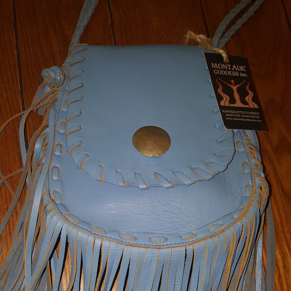 Montauk Goddess Sky Blue Leather Cross Body Bag, Brand New!